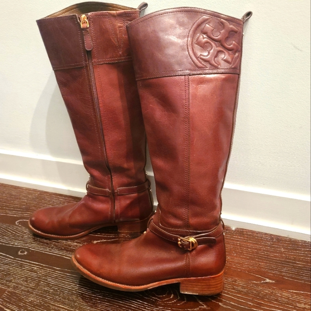 Tory Burch Marlene Logo Riding Boot Flat Equestrian Size 8.5 US